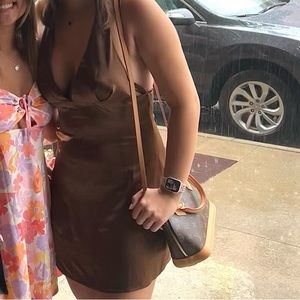 brown silk wrap dress